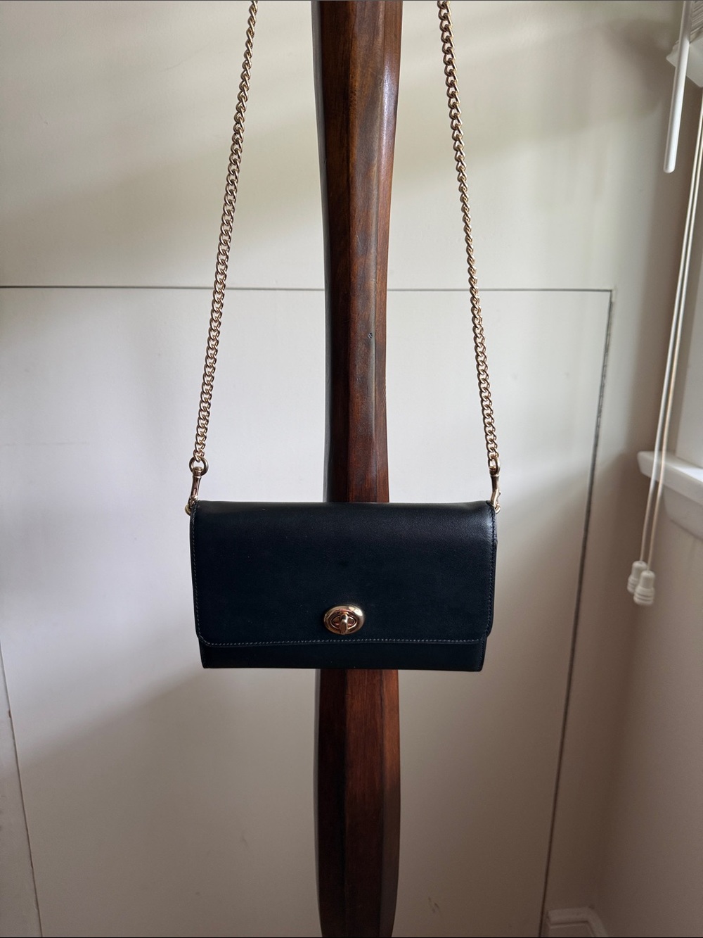 Coach Classic Black Leather Crossbody Bag with Gold Chain